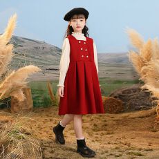 批发<b class='q'>女童</b>背心<b class='q'>裙</b>两件套冬装新款儿童洋气时髦套装小女孩红色连衣裙<b class='q'>礼服</b>