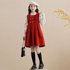 批发女童<b class='q'>冬</b>装新年服裙子2026儿童新款红色拜年公主<b class='q'>冬</b>季百搭休闲连衣裙