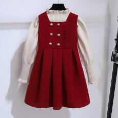 批发女童秋<b class='q'>冬</b>季连衣裙红色2026新款洋气儿童新年背心裙套装拜年公主裙