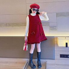 批发<b class='q'>女</b><b class='q'>童</b>红色连衣裙套装高级感2026秋冬新款儿童红色裙子过年衣服冬装