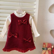 批发<b class='q'>女</b><b class='q'>童</b>连衣裙秋冬款2026新款儿童红色背心裙女大童过年套装<b class='q'>毛衣</b>裙子