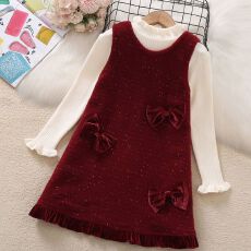 批发<b class='q'>女</b><b class='q'>童</b>秋冬连衣裙2025新款洋气儿童红色喜庆背心裙大童年服裙子套装