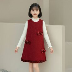 批发<b class='q'>女</b><b class='q'>童</b>套装儿童秋冬装拜年服2026新款过年红色白色<b class='q'>毛衣</b>背心裙两件套
