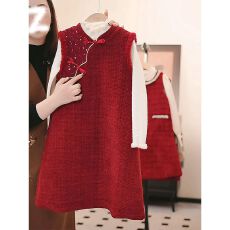 批发<b class='q'>女</b><b class='q'>童</b>冬季国风拜年服连衣裙套装2026儿童新款盘扣重工安可拉红裙子
