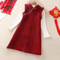 女童红色新年套装冬季2026新款儿童女孩洋气时髦年服背心裙两件套