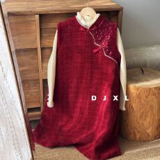 女童秋冬款套装2026新款洋气打底衫国风旗袍连衣裙两件套儿童服装