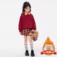 女童套装2026冬季新款儿童加绒假两件上衣大童格子百褶裙两件套潮
