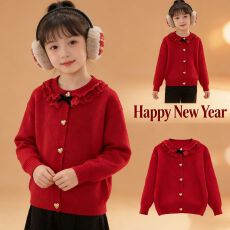 批发女童新年装毛衣秋冬2026新款洋气儿童拜年服小女孩小香风针织开衫