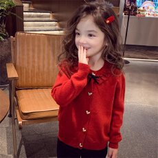 批发女童长袖针织衫秋冬季2026新款小女孩开衫毛衣外套学院风短款上衣