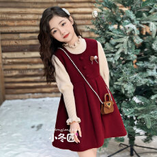 批发女童拜年服连衣裙秋冬季2026新款中大儿童毛衣红色背心裙两件套潮