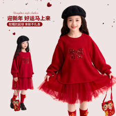 批发女童连衣裙2026新款冬季红色新年衣服女孩冬装裙子超好看儿童冬裙