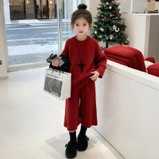 批发女童冬季针织套装2026新款女孩休闲慵懒风加厚保暖洋气毛衣两件套