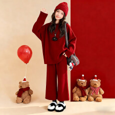 批发女童本命年套装冬装2026新款中大童女孩红色毛衣<b class='q'>儿童</b>新年喜庆衣服