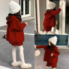 批发女童巨好看冬装套装本命年12岁女孩衣服红色针织两件套高级感冬季