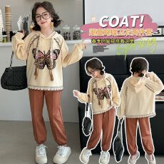 批发女童蝴蝶卫衣套装2026新款春秋季<b class='q'>儿童</b>洋气休闲连帽上衣裤子两件套