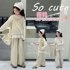 批发女童<b class='q'>针织</b><b class='q'>马甲</b>三件套秋季2026新款时髦儿童洋气森系女大童拼接套<b class='q'>装</b>