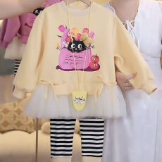 批发女童<b class='q'>春</b>秋套<b class='q'>装</b>2026韩版新款儿童卡通拼接网纱卫衣条纹打底<b class='q'>裤</b>两件套