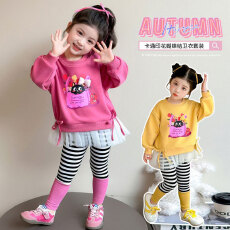 批发女童<b class='q'>卫</b>衣套<b class='q'>装</b>秋<b class='q'>装</b>新款韩版儿童女孩卡通拼接<b class='q'>上衣</b>条纹打底<b class='q'>裤</b>两件套