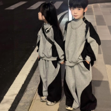 批发<b class='q'>女</b><b class='q'>童</b>卫衣裤套装秋装2026新款<b class='q'>韩版</b>中大童女孩拼色上衣阔腿裤两件套