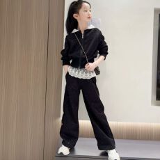 批发<b class='q'>女</b><b class='q'>童</b>秋装套装2026秋季新款洋气时髦中大童春秋蕾丝<b class='q'>卫衣</b>卫裤两件套