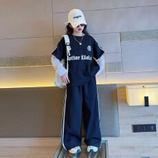 批发女童<b class='q'>春</b>秋款休闲套装2026新款洋气中大童假两件长袖阔腿裤两件套潮