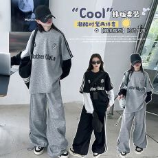 批发<b class='q'>女</b><b class='q'>童</b>套装2026春秋季新款<b class='q'>韩版</b>中大童潮酷风假两件上衣阔腿裤两件套