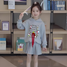 批发<b class='q'>女</b><b class='q'>童</b>秋装套装2026新款<b class='q'>韩版</b>洋气中大童连帽卫衣女孩半身裙两件套潮