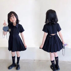 批发童装女童学院风露背连衣裙夏装洋气<b class='q'>儿童</b>装小女孩Polo领百褶公主裙