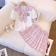 批发女童jk学院风套装中大童夏装蝴蝶结<b class='q'>儿童</b>星黛露时髦洋气两件套薄款