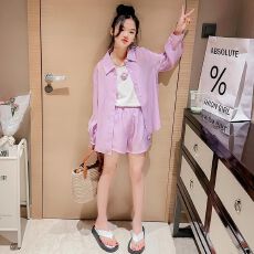 批发<b class='q'>女</b><b class='q'>童</b>夏季防晒衣套装2026新款儿童长袖吊带短裤小女孩防晒服三件套