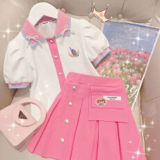 批发女<b class='q'>童</b><b class='q'>短袖</b><b class='q'>套装</b>2026夏季新款学院裙裤小女孩百褶裙洋气儿<b class='q'>童</b>两件套潮