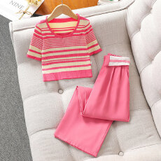 批发女<b class='q'>童</b><b class='q'>洋气</b>套装<b class='q'>2026</b>新款夏季韩版中大<b class='q'>童</b>女孩条纹短袖阔腿裤两件套潮