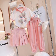批发女<b class='q'>童</b><b class='q'>百褶裙套装</b>2026夏季新款儿<b class='q'>童</b>翻领洋气短袖女孩休闲两件套