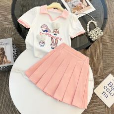 批发多巴胺儿<b class='q'>童</b>套装夏季2026新款小女孩短袖运动裤卡通裙子休闲两件套