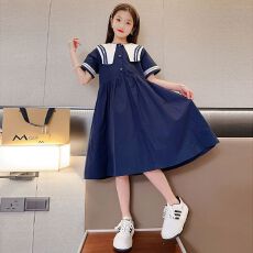 批发女童连衣裙夏装2026新款<b class='q'>儿童</b>洋气海军领公主中大童学院风短袖裙子