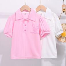 批发女童T恤夏装2026新款儿童短袖衣服夏季女孩泡泡袖Polo衫洋气童装