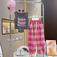 批发女童套装2026夏季新款童装韩版无袖上衣洋气格子裤两件套儿童薄款