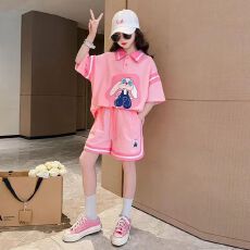 批发童装女童短袖套装2026新款夏款<b class='q'>儿童</b>夏季洋气polo衫半袖T恤两件套