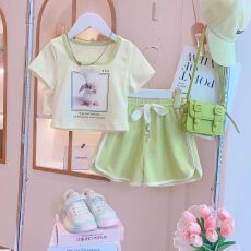 批发女童套装夏季2026新款<b class='q'>儿童</b>短袖短<b class='q'>裤</b>两件套女孩洋气T恤卡通休闲潮