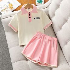批发<b class='q'>女</b><b class='q'>童</b><b class='q'>套装</b>2026新款夏季中大童洋气时髦儿童夏装POLO短袖短裤两件套