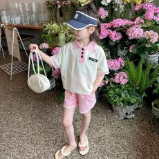 批发<b class='q'>女</b><b class='q'>童</b><b class='q'>套装</b>夏款2026新款洋气夏装小女孩短袖儿童夏季运动短裤两件套
