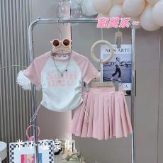 批发<b class='q'>女</b><b class='q'>童</b>夏季<b class='q'>套装</b>2026新款韩版甜美短袖夏款儿童时尚休闲百褶裙两件套