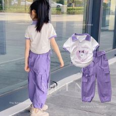 批发女童工装裤<b class='q'>套装</b>夏季2026新款韩版儿童短袖两件套女孩洋气休闲薄款