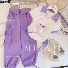 批发<b class='q'>女</b><b class='q'>童</b>印花<b class='q'>套装</b>夏季2026新款韩版中大童印花洋气休闲工装裤两件套潮