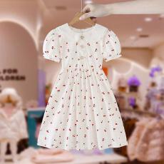 批发<b class='q'>女童</b>夏<b class='q'>季</b>连衣裙洋气娃娃领裙子中大童小樱桃儿童泡泡袖公主裙夏季