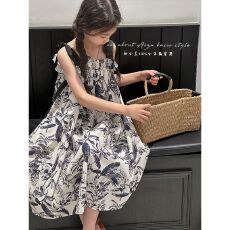 批发<b class='q'>女童</b>碎花<b class='q'>连衣</b>裙2026新款夏季儿童裙子中大童吊带水墨画海边沙滩裙