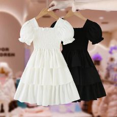 批发<b class='q'>女童</b>连<b class='q'>衣裙</b>夏装2026新款时髦洋气儿童蛋糕裙女孩蝴蝶结露背公主裙