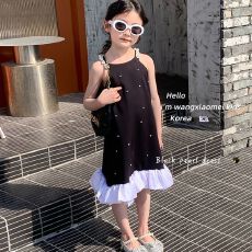 批发女童2026钉珠小香风吊带裙夏装新款<b class='q'>儿童</b>女孩荷叶边连衣裙中大童裙