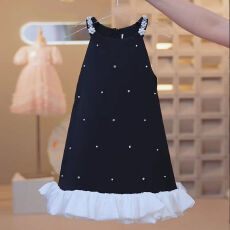 批发女童小香风连衣裙夏装2026新款<b class='q'>儿童</b>小女孩重工荷叶边钉珠吊带裙子