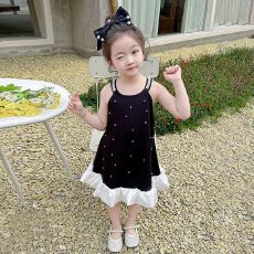 批发<b class='q'>女</b><b class='q'>童</b>珍珠连衣裙2026新款韩版夏季洋气简约女孩儿童时尚<b class='q'>百搭</b>吊带裙